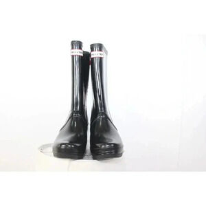 Hunter Black Verbier Wedge Boots Red Lace Up Rubber Rain Size 7